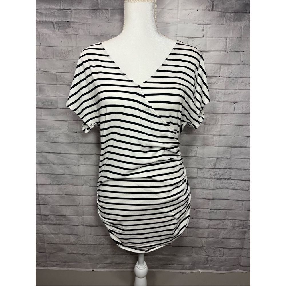 Black and white striped V neck t-shirt